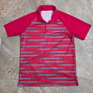 Oakley‎ Men's Golf Polo Shirt Red Grey Stripe Hydroix Regular Fit M
